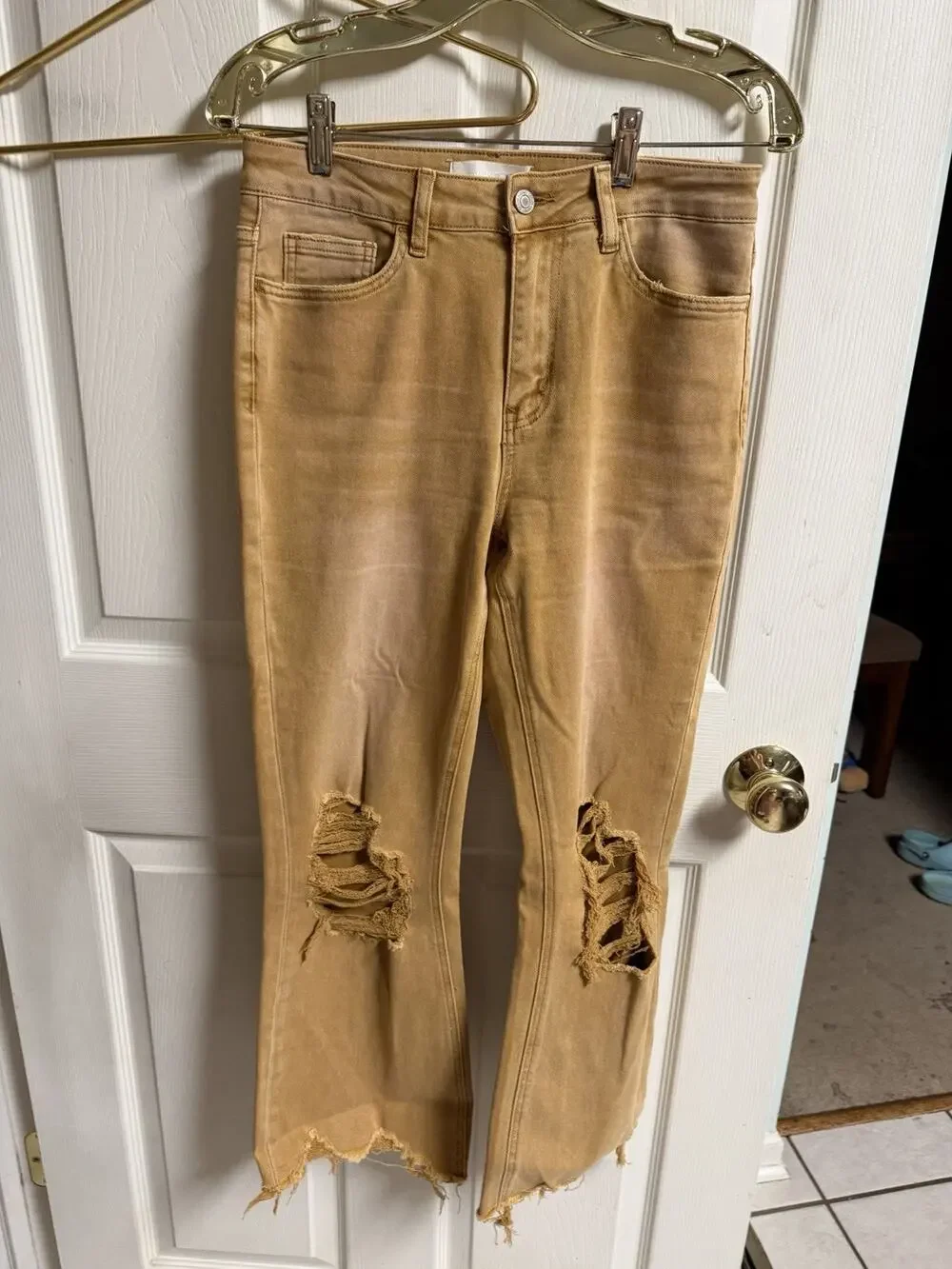 VERVET Blue Jeans Womens 28 Brown Copper Cropped Slim Frayed Hem Distressed